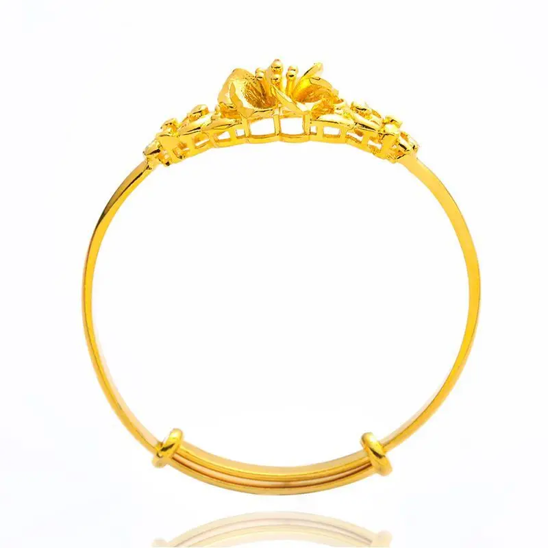 MxGxFam Blossoming Flower Bangles for Bridal Women Adjusted Wedding Jewelry Pure Gold Color Traditioal Style 2