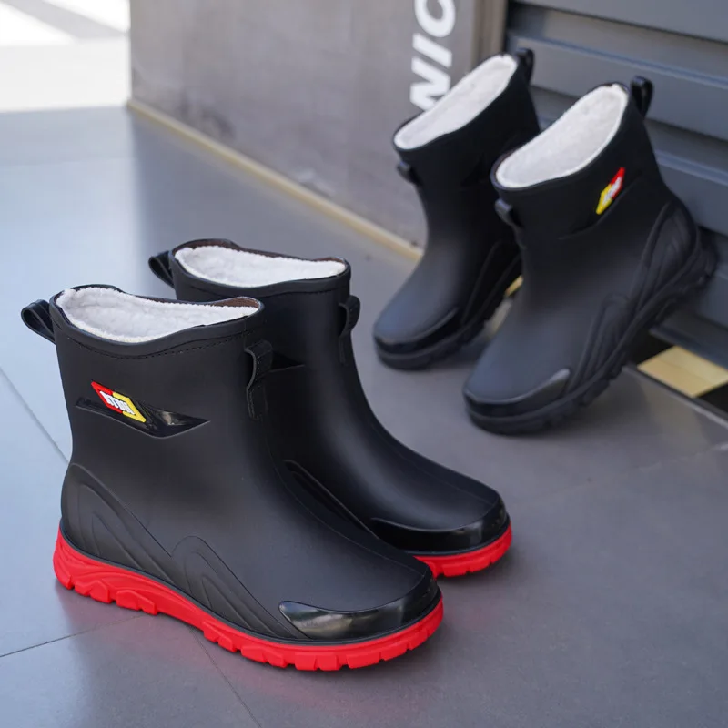 Bottes de travail mi-mollet polaire homme imperméables antidérapantes pêche PVC