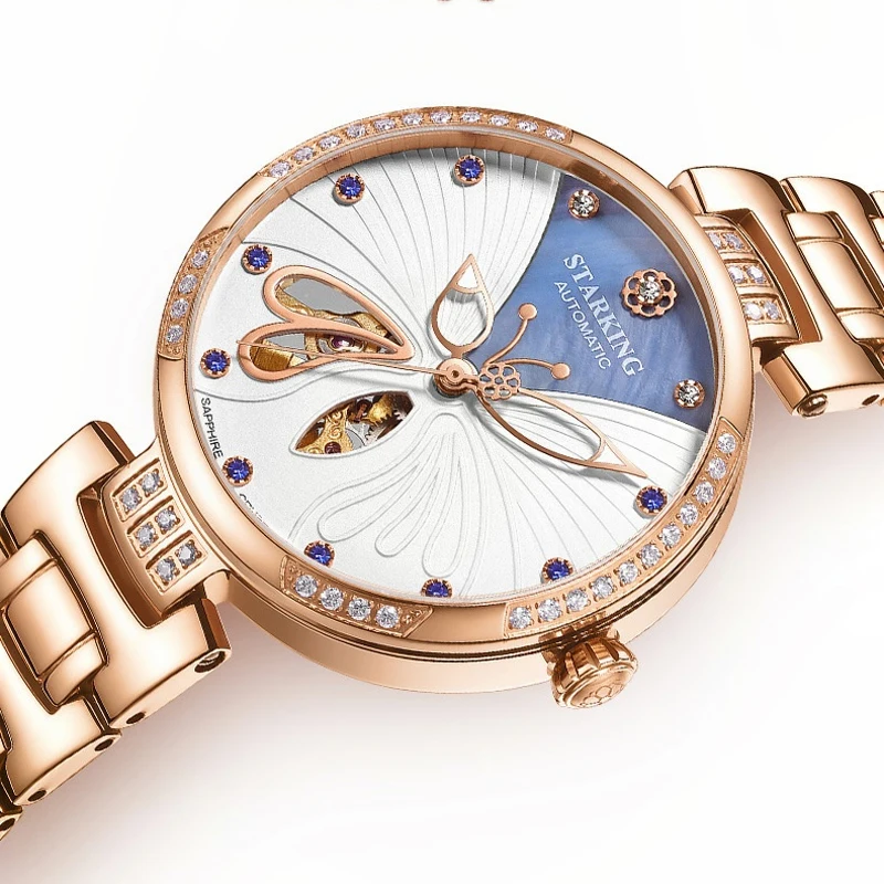 Butterfly Design Dial Luxury Top Brand Rose Gold Sapphire Womens Automatic Mechanical Watches Gift for Women MIYOTA Movement