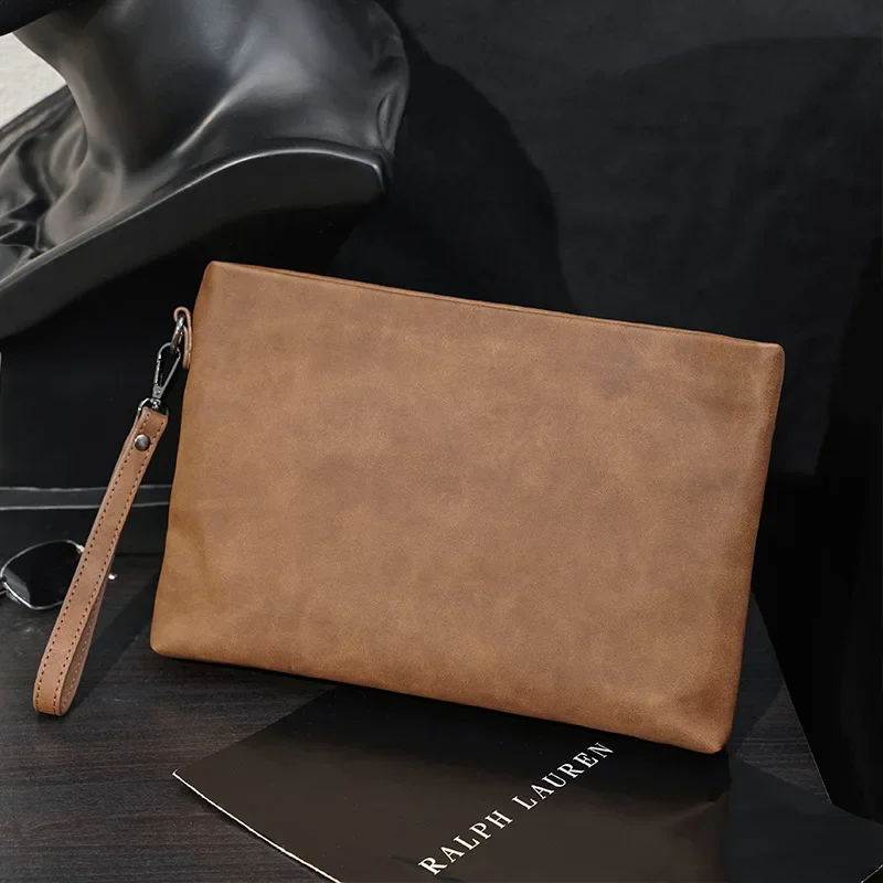 Luxury Vintage Clutch Bag Men Handbags Crazy Horse Leather