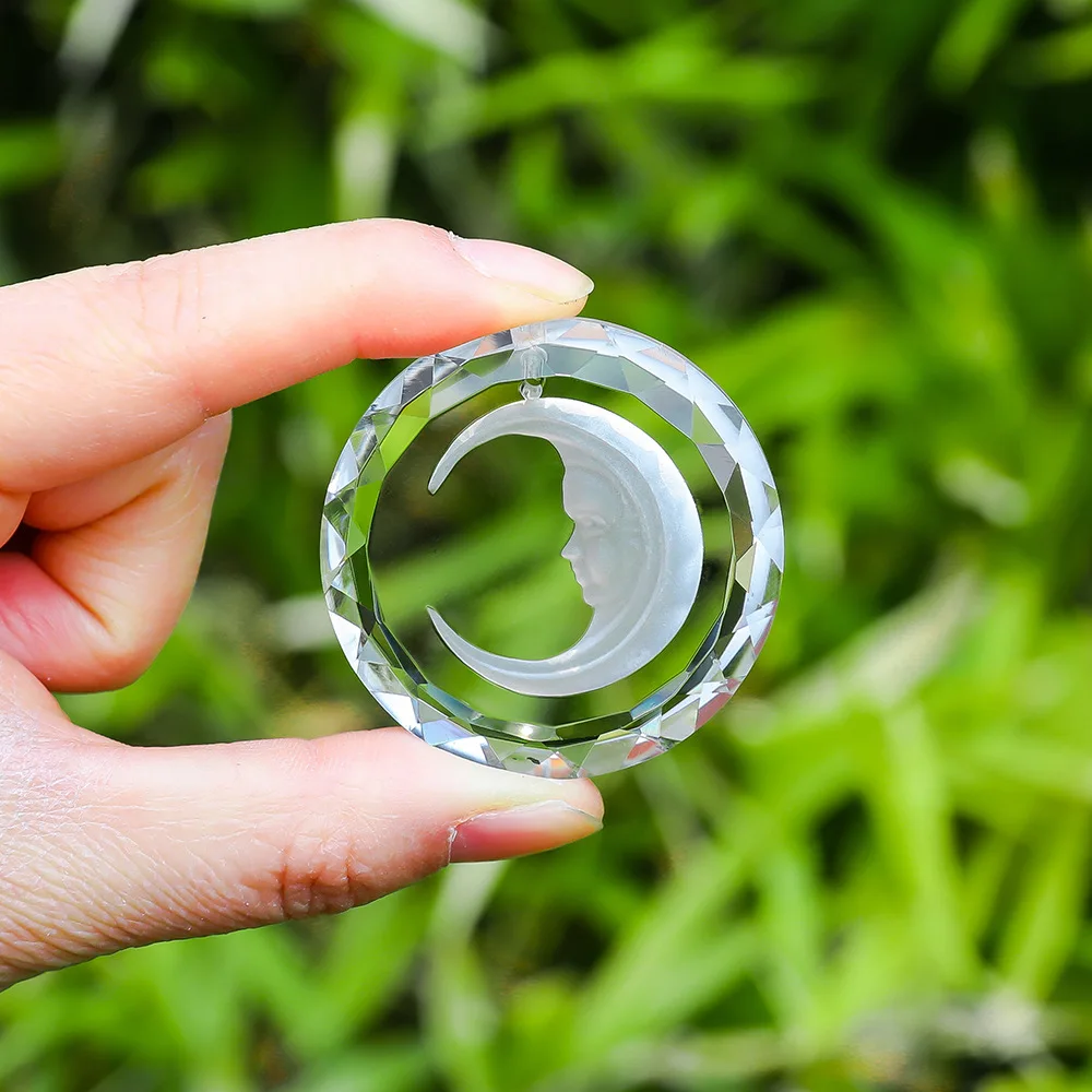 45mm Moon Crystal Suncatcher Mystery Witchcraft Hanging Glass Prism Faceted Rainbow Maker DIY Wind Chimes Pendant Home Car Decor 3