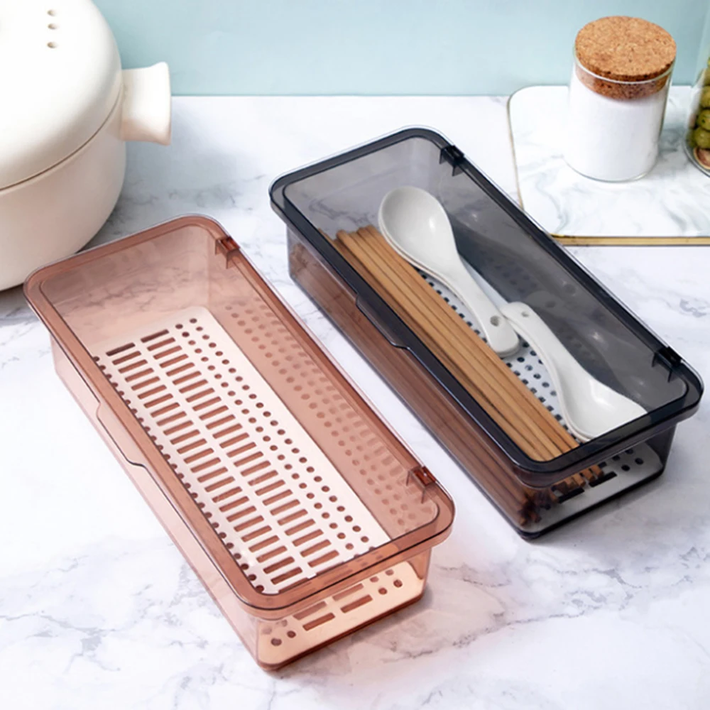 

Cutlery Storage Tray Holder Tableware Organizer Spoon Fork Storage Box Plastic Container Cutlery Rack With Lid And Drainer