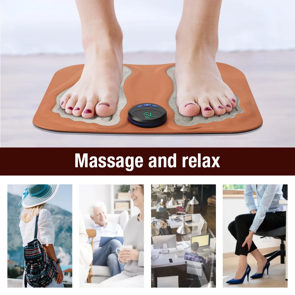 3D Electric EMS Foot Massager Pad TENS Legs Muscle Stimulator Foldable Cushion 6 Modes 15 Levels Improve Blood Circulation Relax