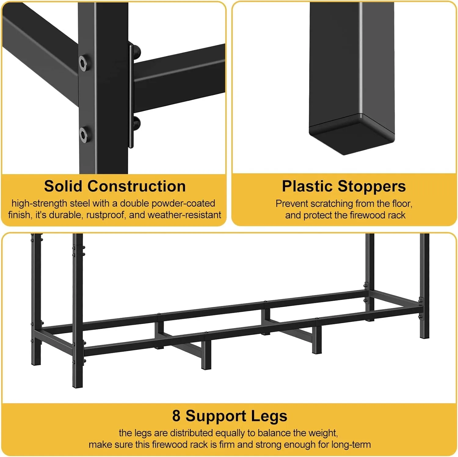 Firewood Rack Outdoor with Cover 5.3ft Firewood Log Rack Fire Log Holder Indoors Adjustable Fire Wood Rack StandBlack Waterproof 4