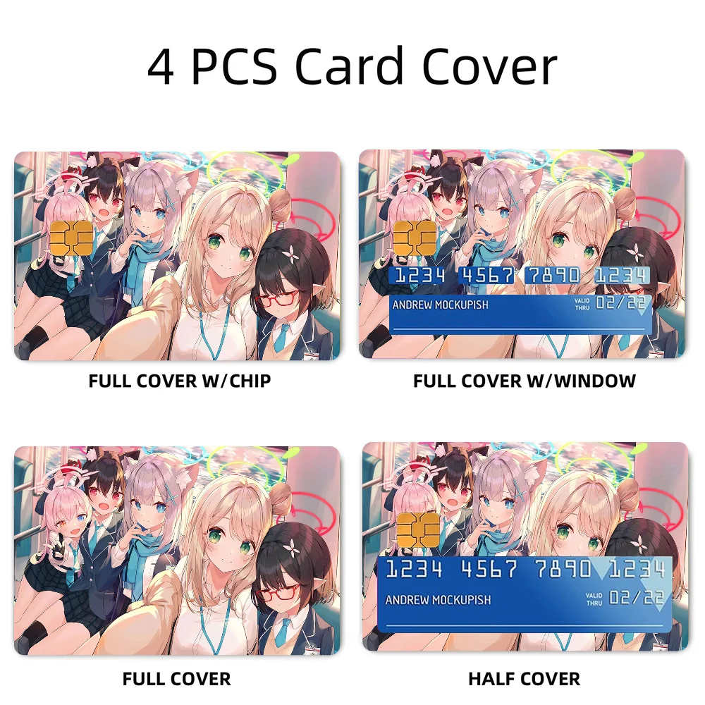 1PC Game Anime Blue Archive Stickers 4pcs PVC Card Skin Stickers for Bank Card Bus Metro Case Decorate Gift