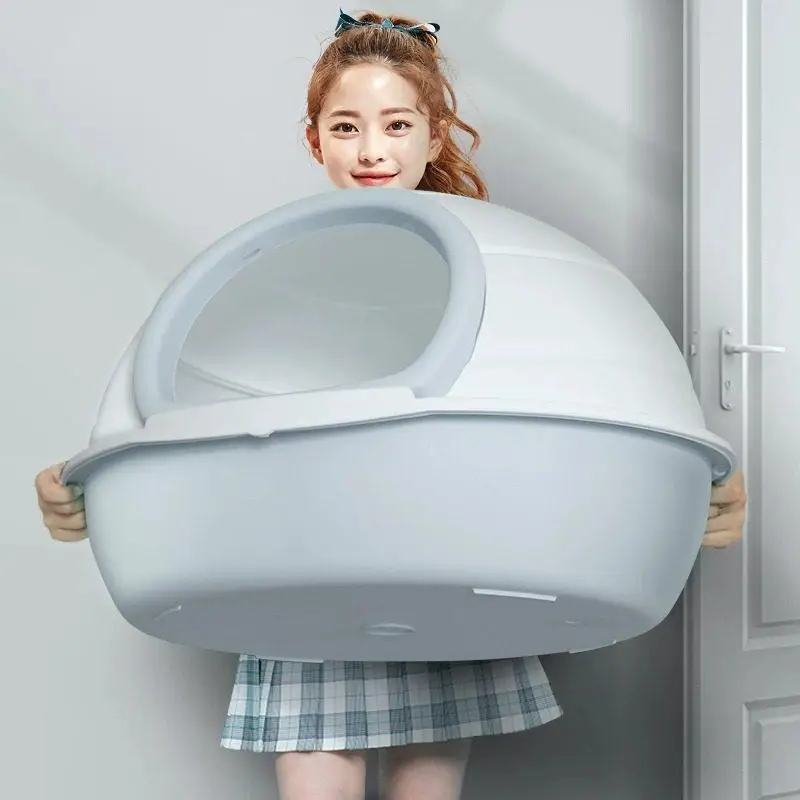 XL 사이즈 스마트 고양이 화장실, 완전 밀폐형, 냄새 방지, 흘림 방지, 고양이 변기, 내구성 있는 PP 플라스틱, 애완용품, 고양이 모래통