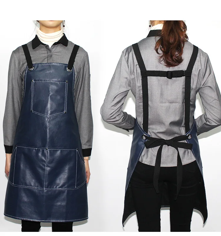 Description Picture 3 of itemWaterproof PU Soft Leather Apron for Catering Hairdressing and Beauty Service Staff H Shoulder Strap Work Apron
