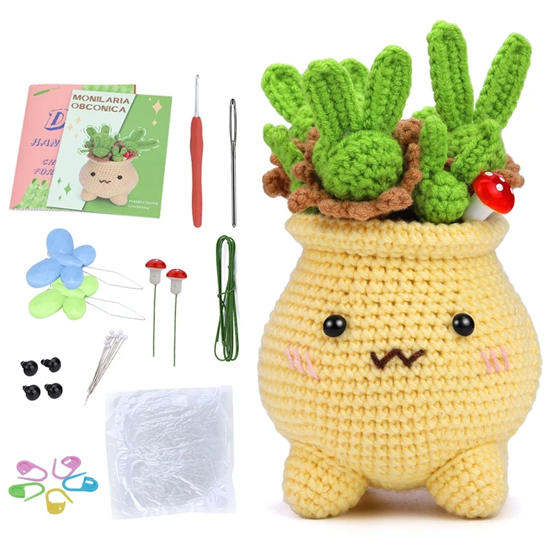 

DIY Potted Plant Crochet Kit Crochet Kit Yarn DIY Handmade With Knitting Yarn Needles Plush Doll Easy