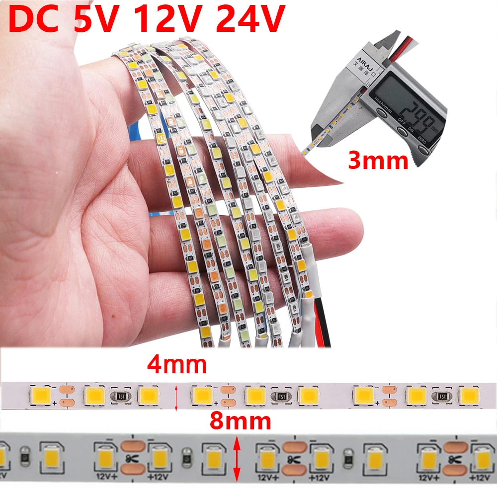 DC 5V 12V 24V Led Strip Light SMD 2835 120LEDs Flexible LED Tape Ribbon TV Backlight Single Row 3mm 4mm 8mm Width PCB