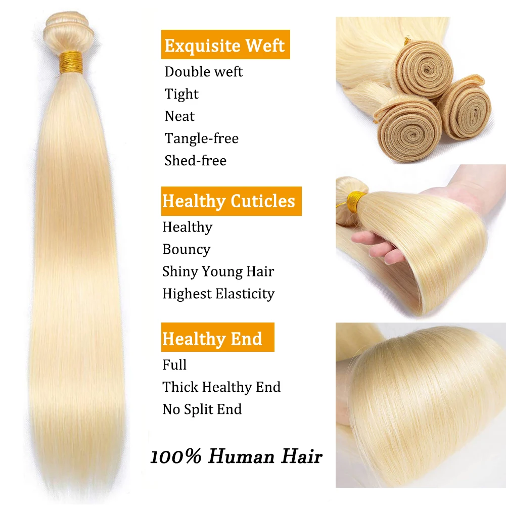 613 Honey Blonde Straight Human Hair Bundles With 4x4 Lace Closure Brazilian 100% Human Hair Bundles With 13x4 13x6 Lace Frontal 2
