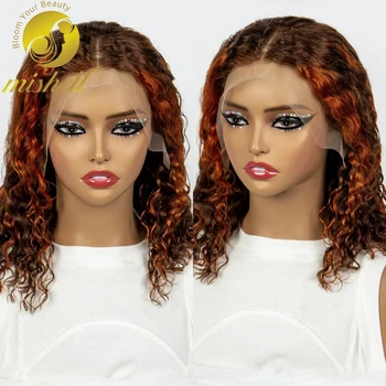 4-350 Color 10-16inch Water Wave Lace Wig 200% Density 13x4 Lace Front Deep Wave Curly Human Hair Short Bob Wig for Black Women 1