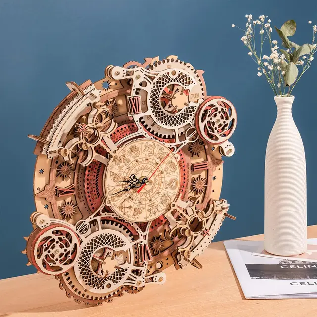 Robotime 3D Wooden Puzzles Wooden Steampunk Clock Kit DIY Mechanical Wall Quartz Aesthetic Room for Adults