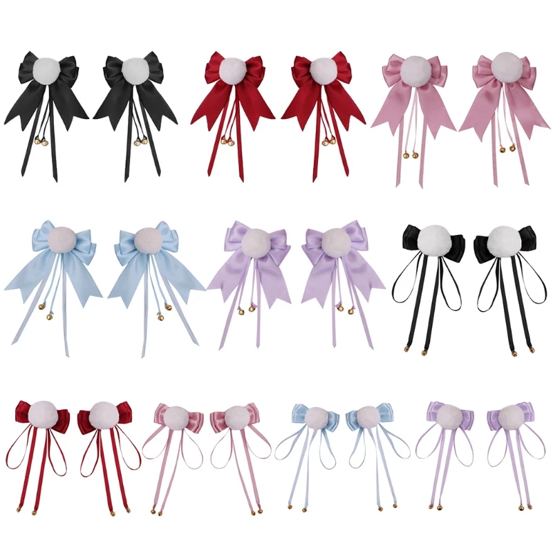 

Pom Pom Ball Hair Clip with Bow Bells Sweet Faux Fur Ears Cosplay Hairpin