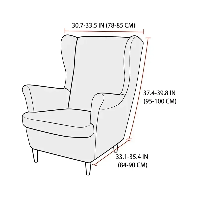 Soft Velvet Wing Chair Cover Stretch Elastic Wingback Sofa Covers Soild Color Armchair Slipcovers with Seat Cushion Slipcover 2
