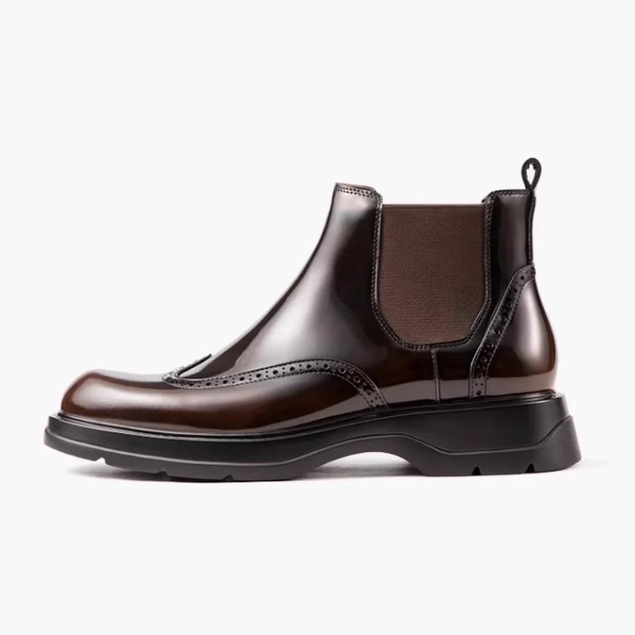 Britische Herren-High-Top-Lederschuhe für Herbst und Winter, Business-Casual-Herrenschuhe, Chelsea-Stiefel mit dicken Sohlen, Vintage-Kurzstiefel – Detail 13
