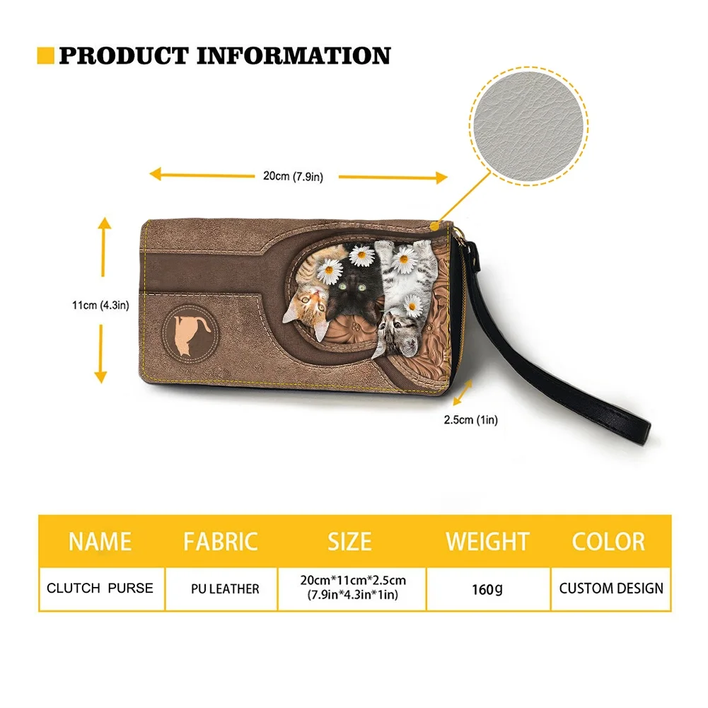 Brand Designer Wristband Wallets Cute Cats Pattern Women Pu Leather Clutch Wallet Female Long Small Card Purse Ladies Handbag