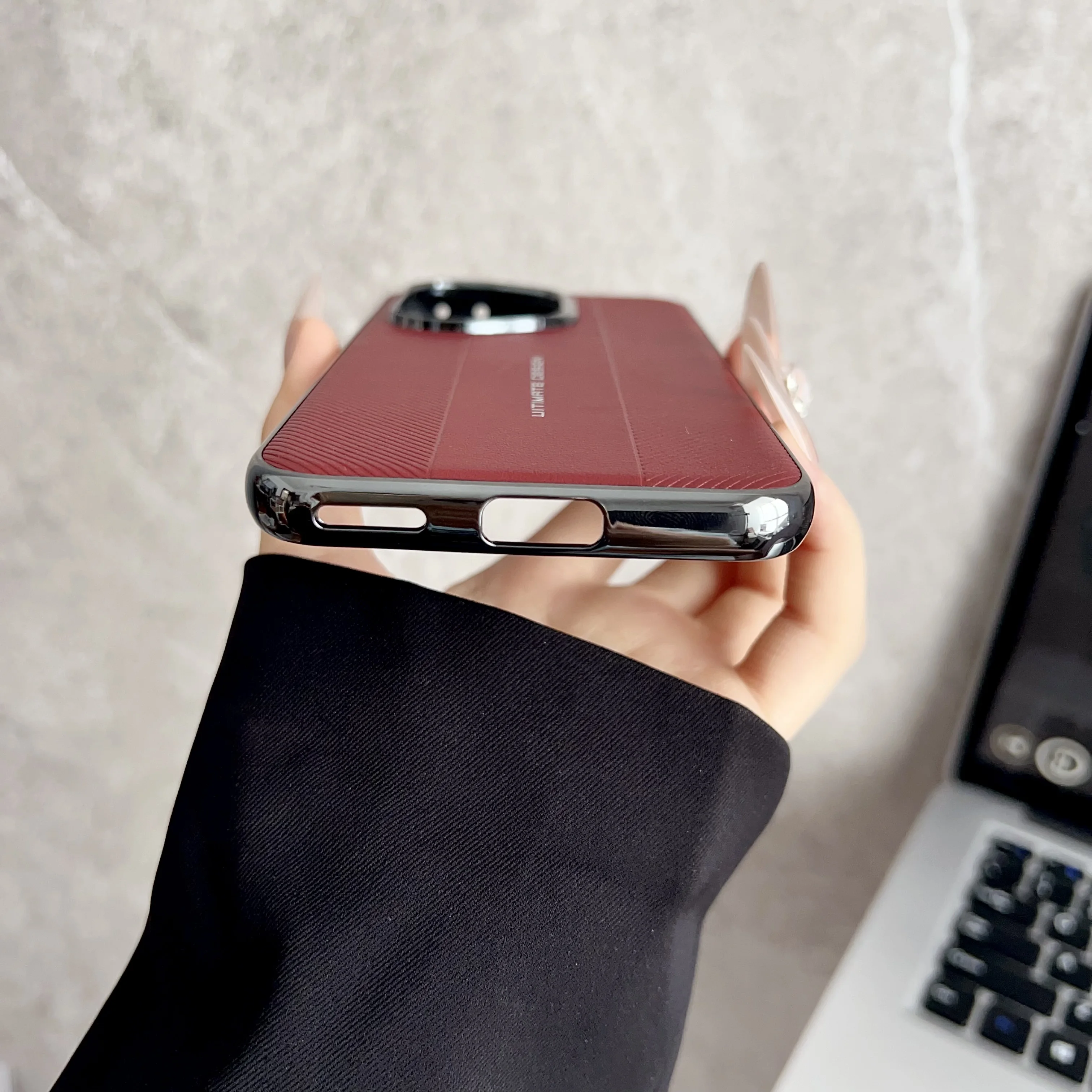 Luxury Plating Leather Texture Shockproof Hard Shell Phone Case