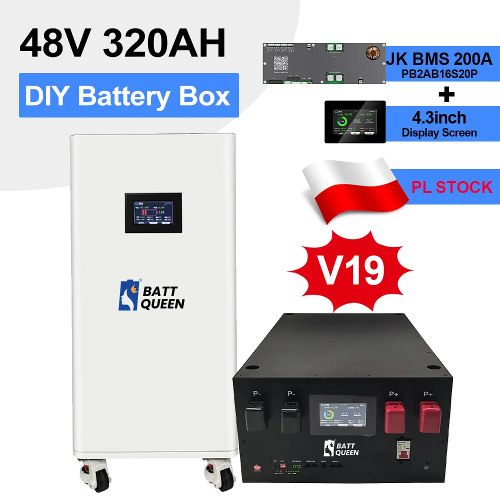 JK BMS V19 DIY Vertical Box 48V LiFePO4 Battery Case with 16S 200A 51 ...