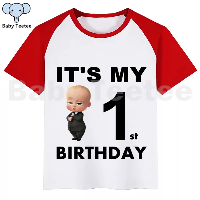 New Kids Boss Baby Birthday T-shirt for Children Cartoon Funny Printing Top Girl Clothes Party Tees Tops Boys Girls