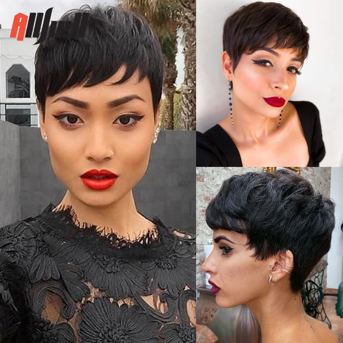 Pixie Cut wig Human Hair Short Wigs for Black Women Glueless Short Black Color 100% Real Human Hair Layered 150% Density Wigs