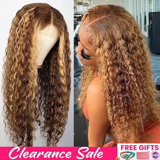 Mettre en évidence miel blond perruques cheveux humains crépus bouclés 13x6 Hd dentelle frontale perruque couleur vague d'eau bouclés cheveux humains perruques cheveux bruts 1
