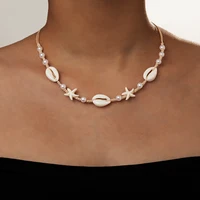 1 piece of resin shell necklace for vacation beach wind, turquoise, starfish, woven choker necklace