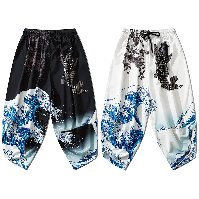 Japanese Kimono Pants Women Men Samurai Dragon Print Harem Pants Loose Elastic Waist Chinese Style Cosplay Trousers 5