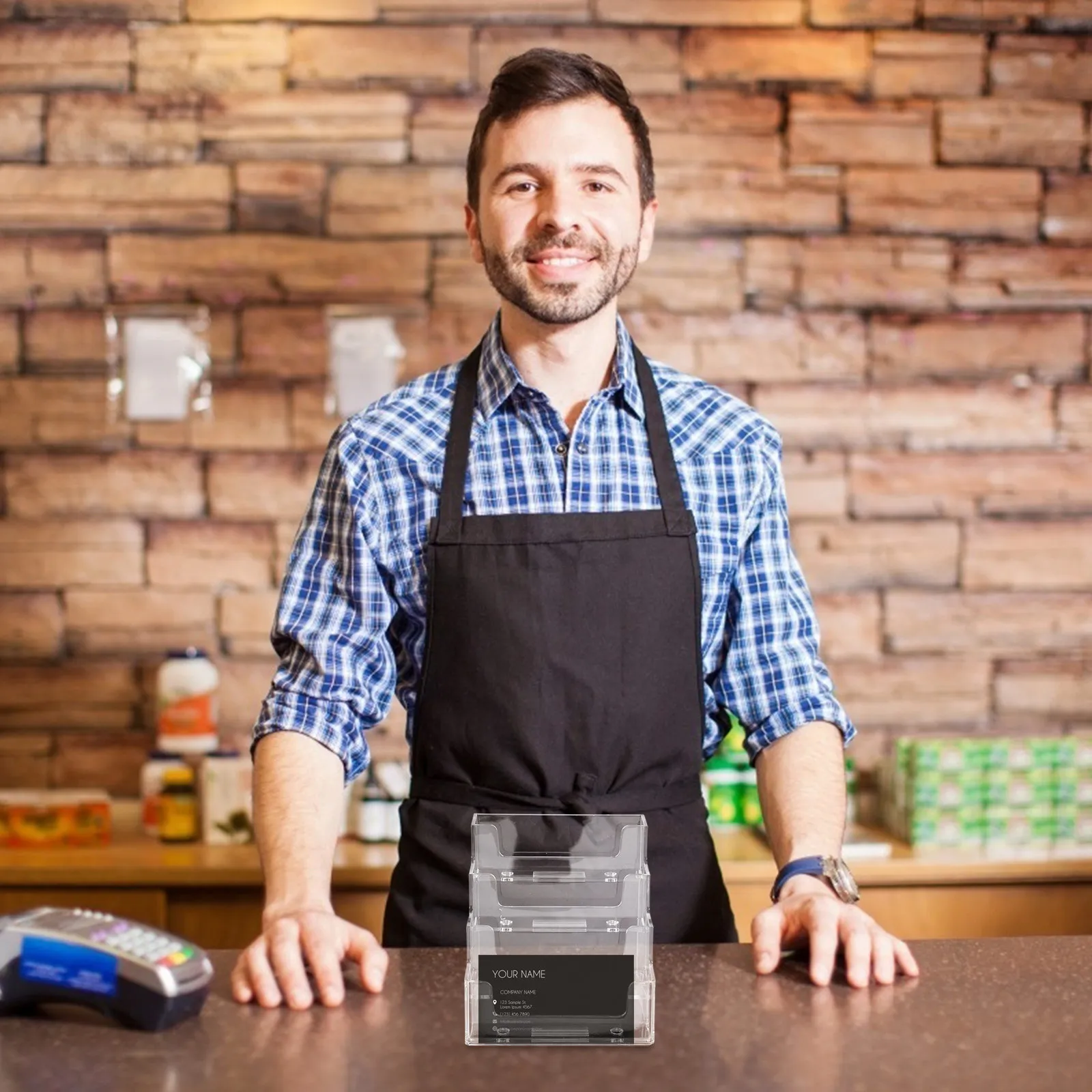 명함 홀더 투명한 클리어 데스크탑 정리함 두꺼운 논슬립 베이스 데스크 카드 스탠드 사무실 명함용