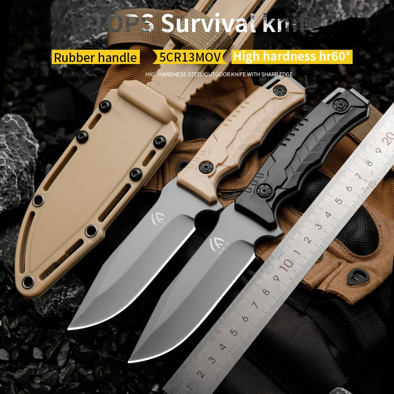 

Topps M01 Tactical Military Fixed Blade Knife AUS-8A Steel Nylon Handle Survival Combat Rescue Knives Self Defense ABS Sheath