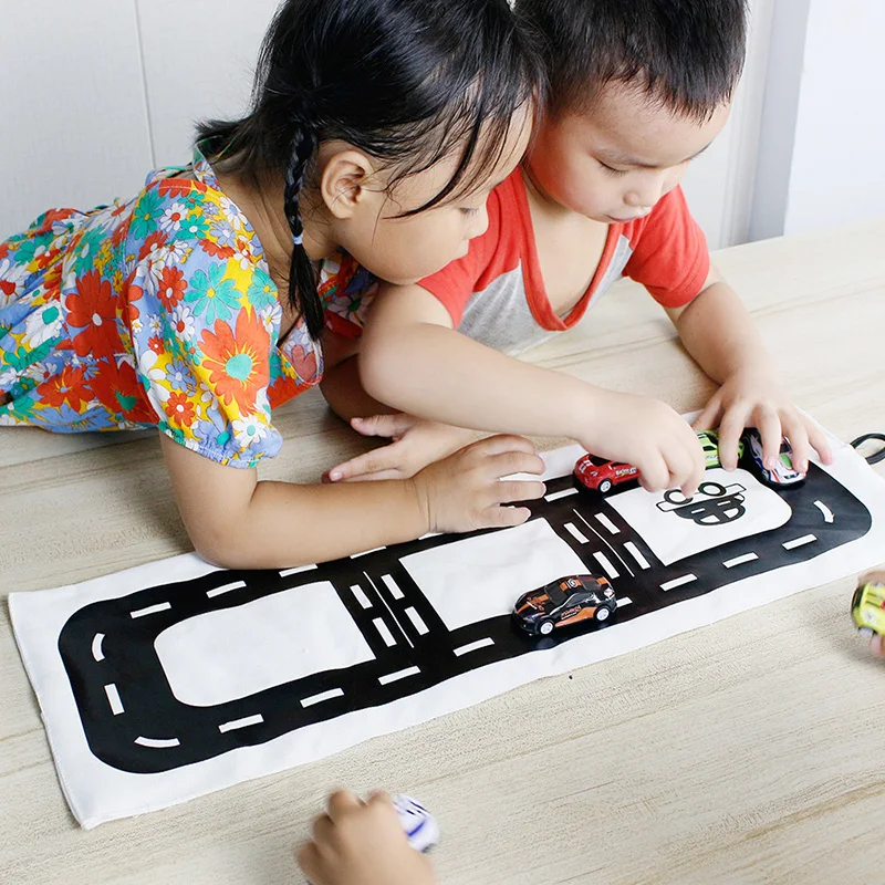 

Children Race Track Rug Toys Car Play Mats Kids Soft Comfortable Non-Slip Racing Game Rug Foldable Car Storage Bag 60 x 20cm