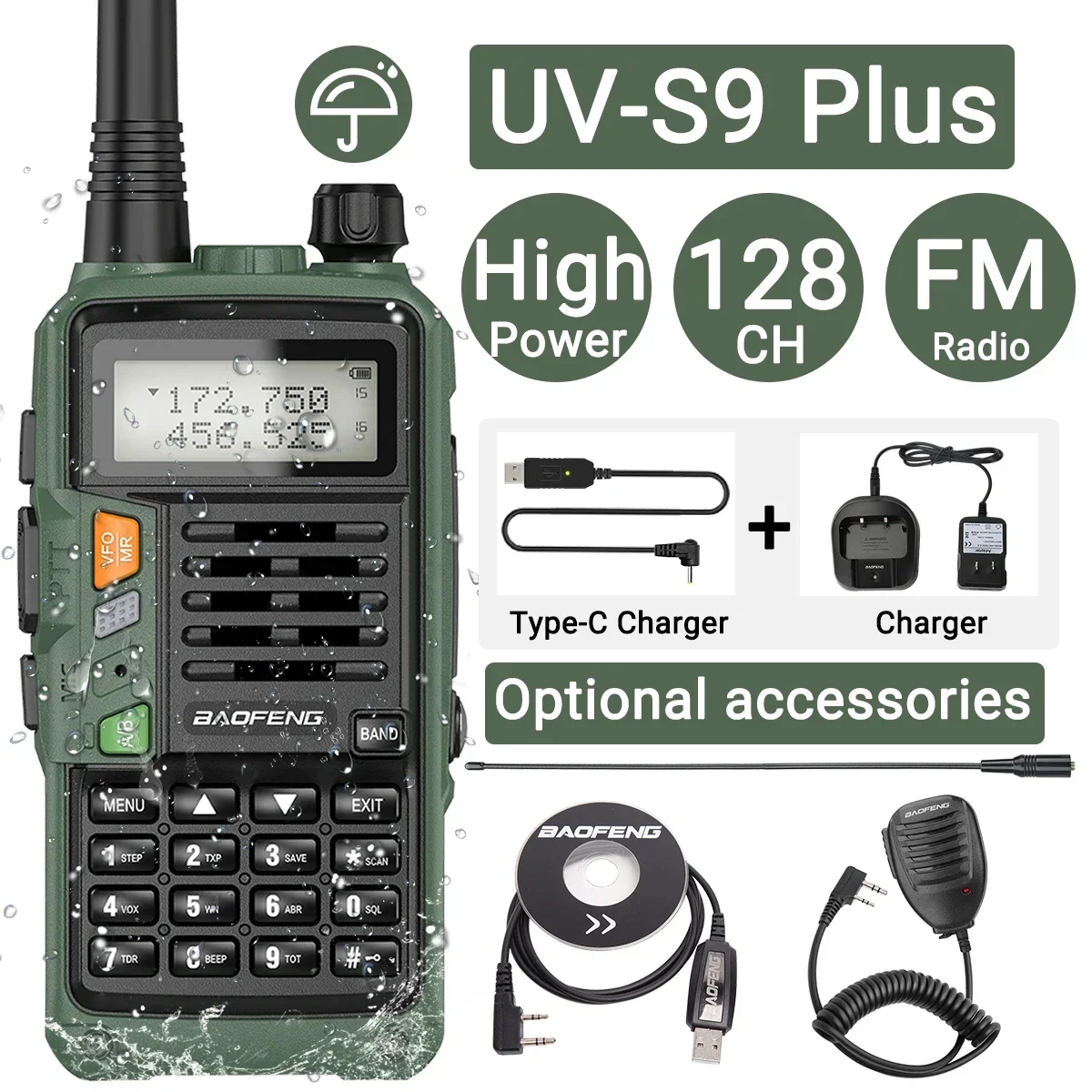 Baofeng Talkie Walkie UV-S9 PLUS - Radio CB - 10W 50KM - 128CH VHF UHF - IP67 étanche - Noir - Prix pas cher | CI
