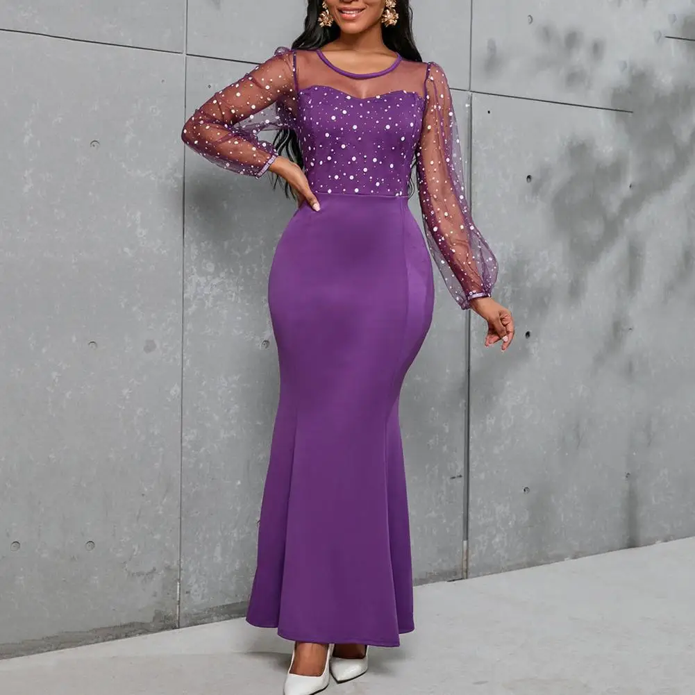 

Elegant Commuter Dress Elegant Long Sleeve Dress Slim Fit Mesh Splicing Sexy Commuter Style for Women's Fashion Comfortable