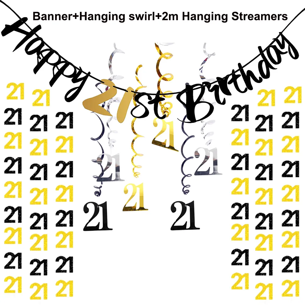 Elegant Black and Gold Paper Streamer Birthday and Anniversary Banner