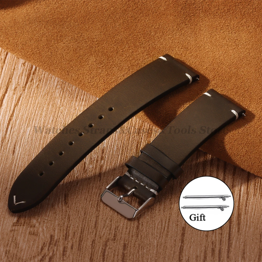 Vintage-Style Genuine Leather Quick Release Watch Strap
