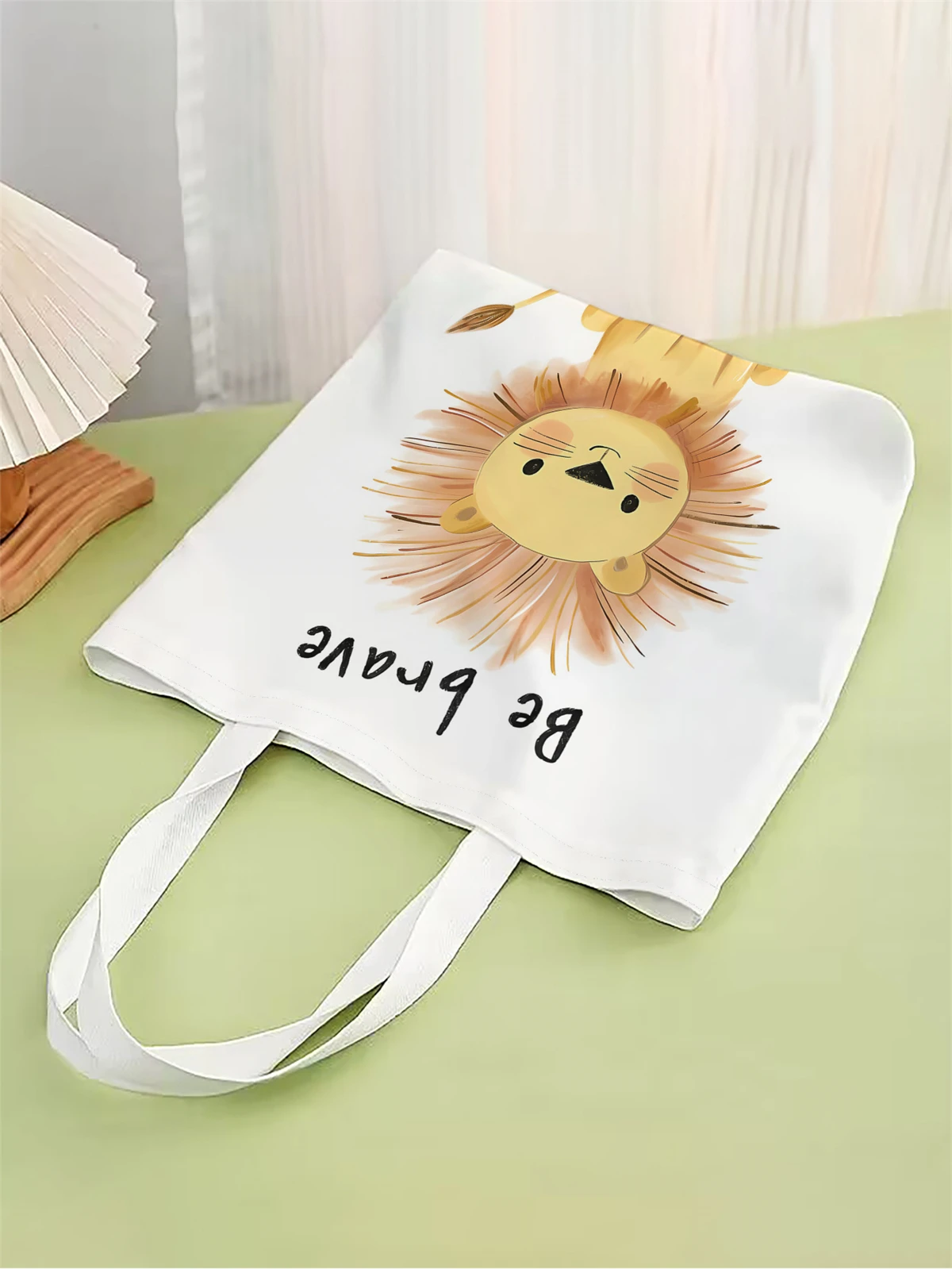 1pc,cartoon lion handbag, reusable fashionable handbag, multifunctional handbag, printed canvas shopping bag