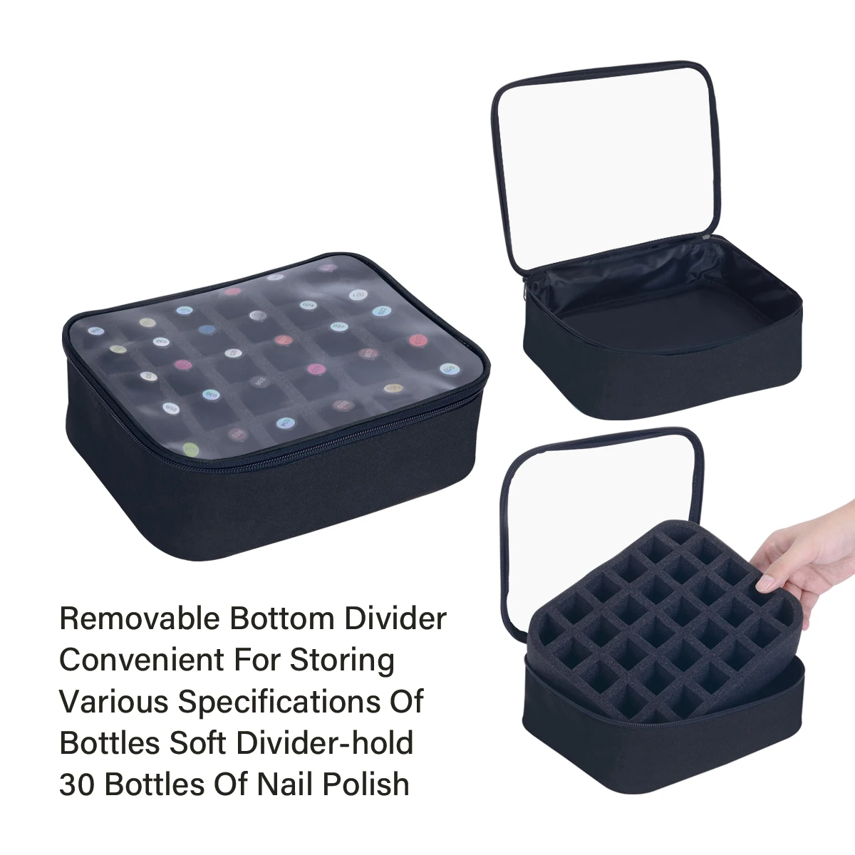 30-Bottle Large Capacity Nail Polish Organizer - Portable Stylish Makeup Bag with Removable Dividers, Holds Up to 15ml/0.5fl.oz 4