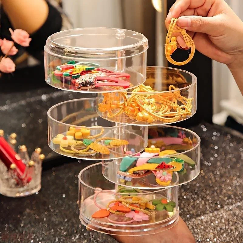 Rotating Jewelry Storage Box Makeup Storage Rack Bracelet Earring Round Plastic Organizer Boxes Holder Display Rack with Cover