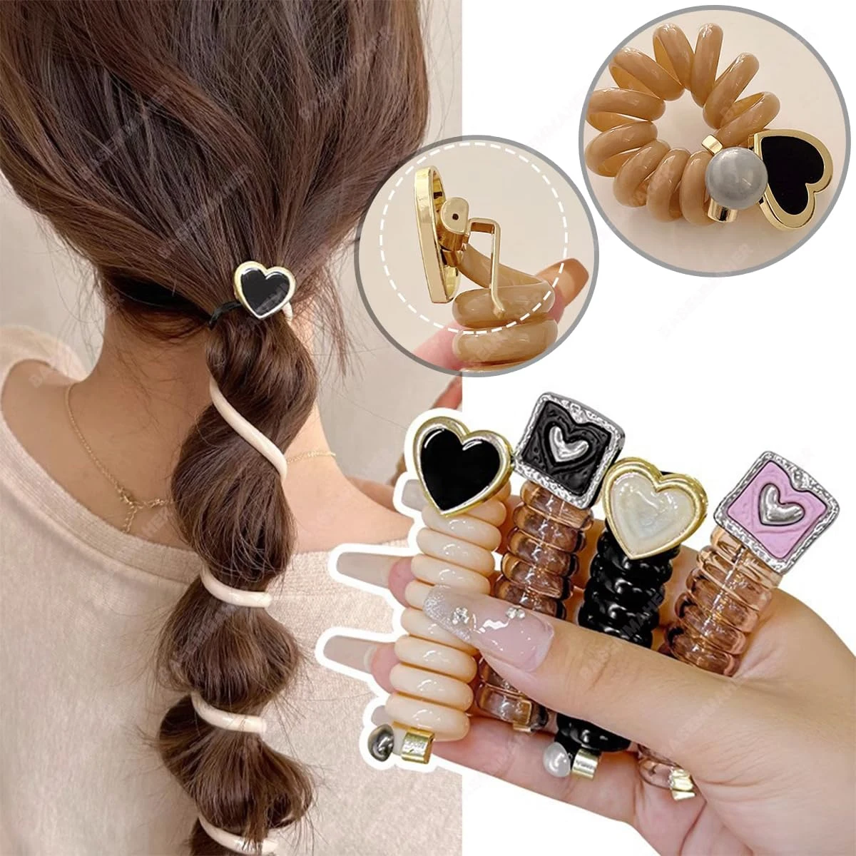 YANZAI 4PCs Y2k Heart Design Ponytail Elastic Hair Bands Rubber Hair Ties Bundle Scrunchies Women's head band Accessories