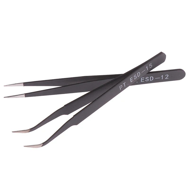 

1PCS ESD-12/15 Black Stainless Steel Anti-static Tweezers Select Tweezers For Precision Eyelash Grafting