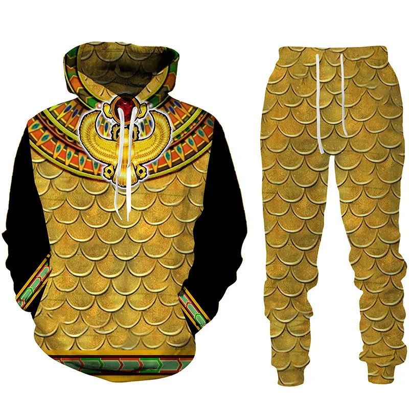 2022 3D Print Gold Pattern Men's Hoodie Set Autumn Winter Men's  Sportswear Long Sleeve Men Tracksuit Set Men's Two Piece Set