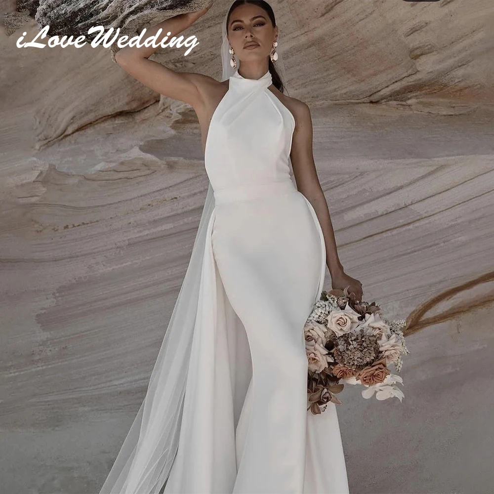 

ILoveWedding Halter Wedding Dresses Sleeveless with Detachable Train For Women 2024 Elegant Backles Bridal Gowns Robe De Mariée