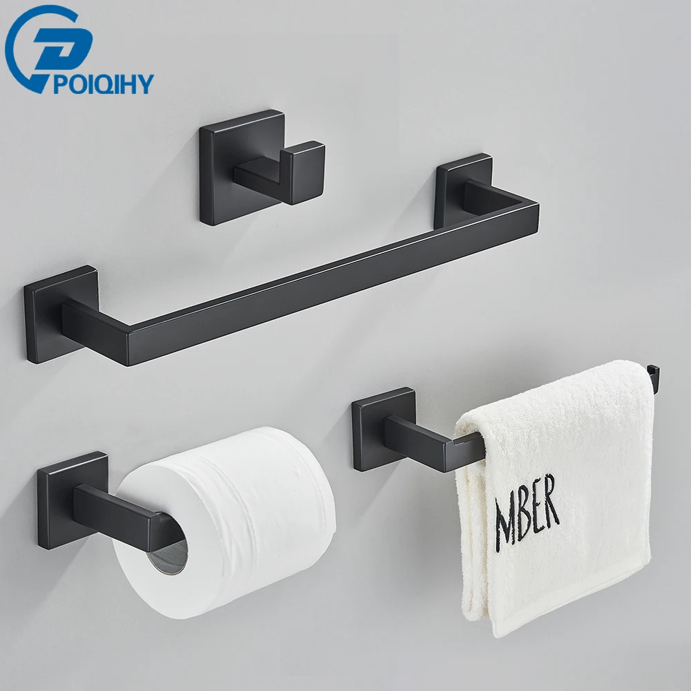 Bathroom Hardware Set Robe Hook Towel Rail Bar Shelf Tissue Paper Holder Wall Mounted