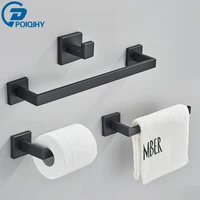 Bathroom Hardware Set Black Robe Hook Towel Rail Bar Shelf Tissue Paper Holder Wall Mounted Bathroom Accessories