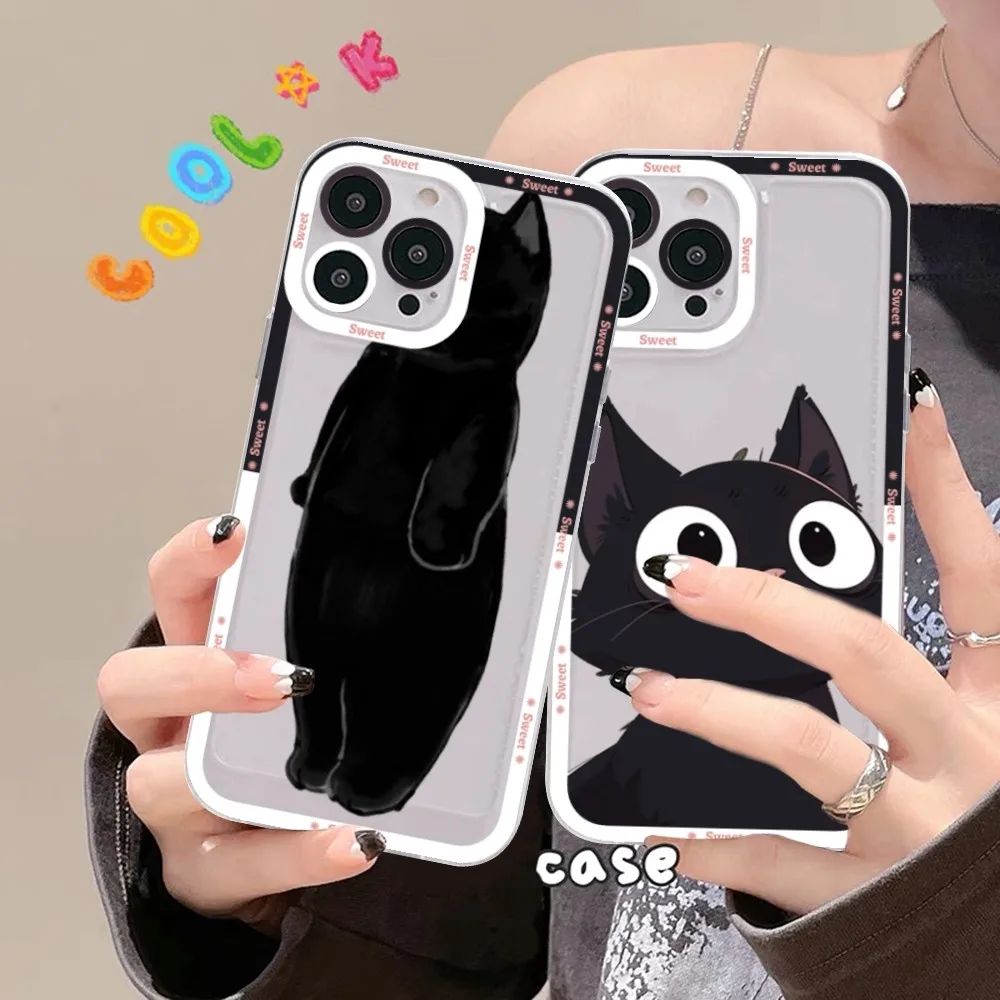 

Black Cat Cartoon Cute Phone Case For IPhone 15 13 14 Pro Max XS XR 12 11 Pro 13 Mini Soft Clear Back Cover