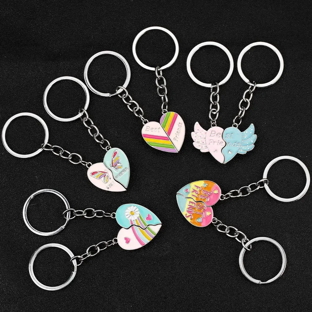 Hot Sales Rainbow Love Heart Key Chains Chaveiro De Pescoço Magnetic Angle Winged Couple Keychain Butterfly Pendant Flower Gift m int winged heart 70