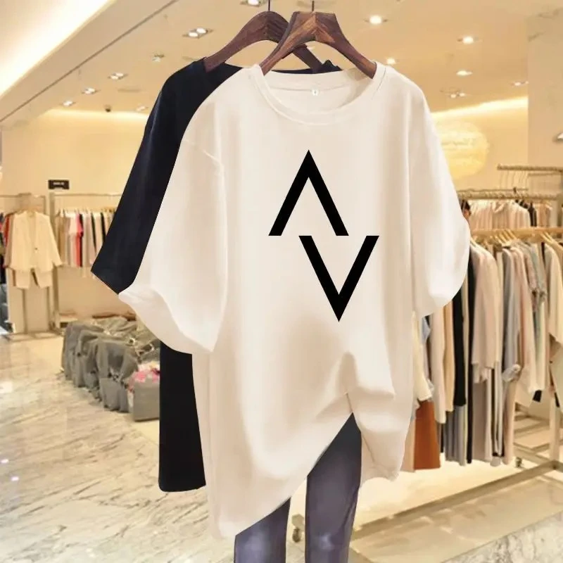 Women's Clothing Short Sleeved Cotton Casual Loose T-shirt Fashion Printed Y2k 4XL Basic Pullover Summer O-neck Top T-shirt Cotton T Shirt T Shirt