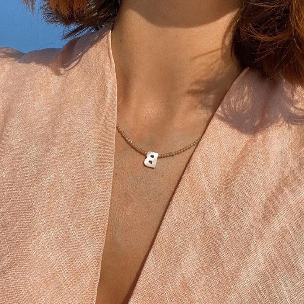 Boho Handmade Natural Stone Beaded Initial Necklace for Women Shell Letter Fashion Summer Beach Jewelry