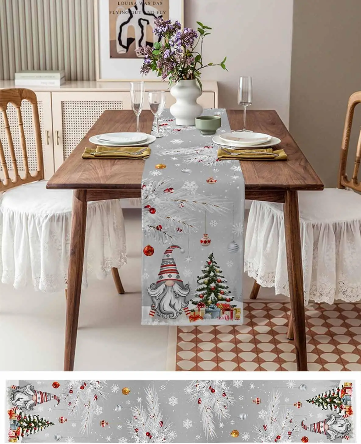 クリスマスグレー家庭用テーブルランナードレス、スノーフレーク