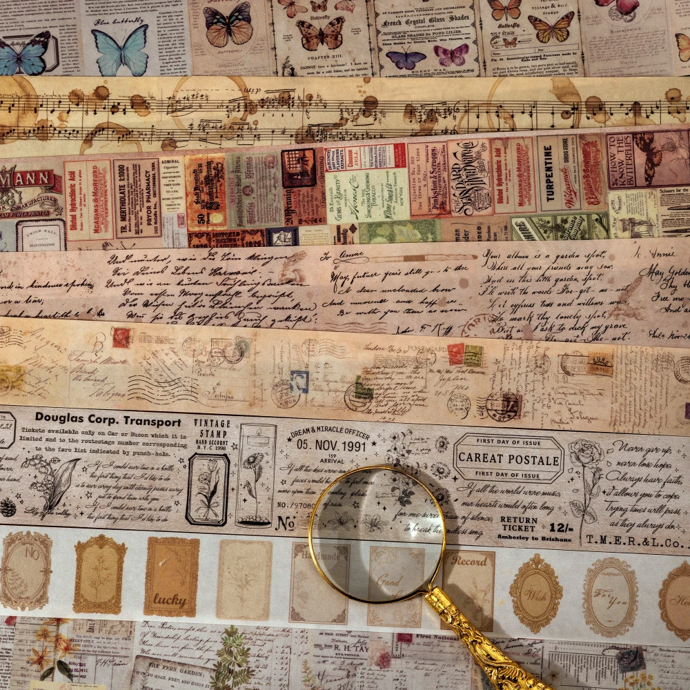 Journamm 30mm/40mm/50mm*2m Vintage Washi Tapes 35cm Cycle DIY Scrapbooking Decor Junk Journal Collage Stationery Craft Tapes 2