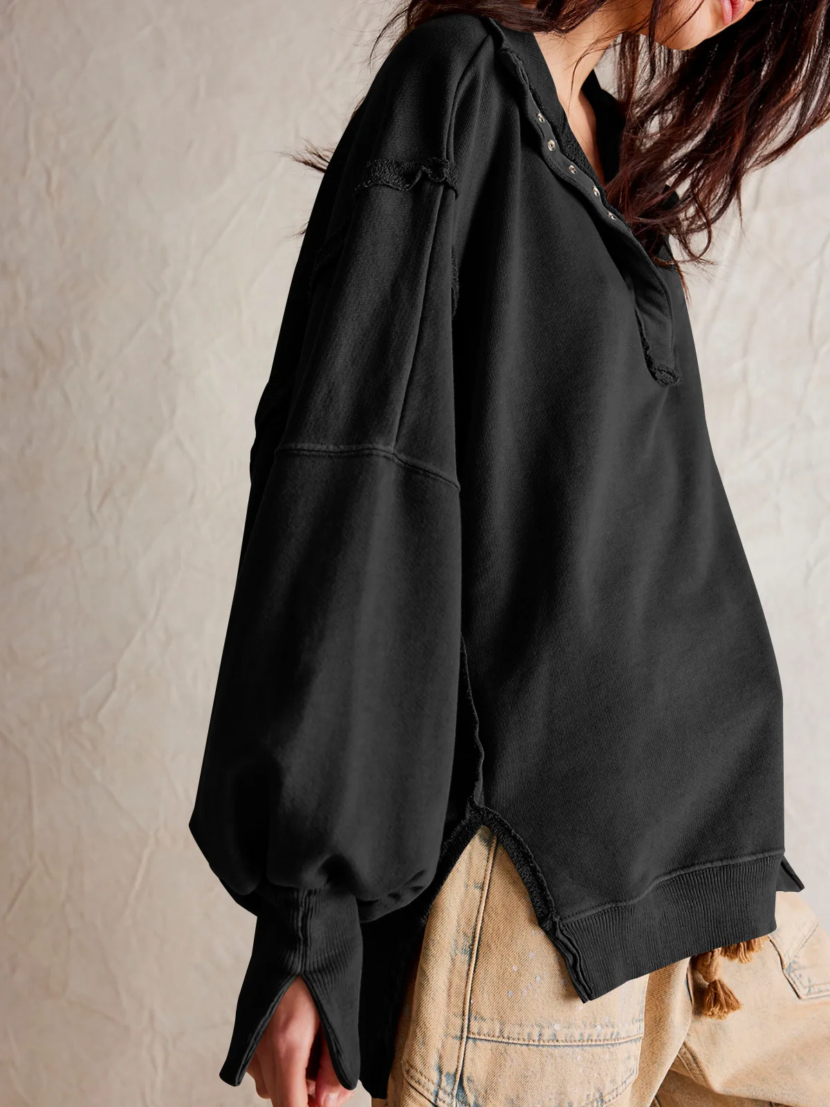Woman's Autumn Solid Color Sweatshirt Fashion Flip Collar Long Sleeves The Hem Is Irregular Hoodie Ladies Elegant Button Tops